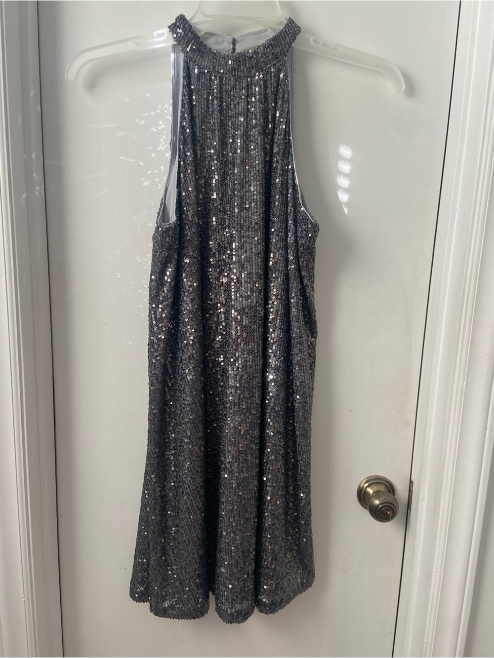 LOFT Silver Sequin Halter Mini Dress